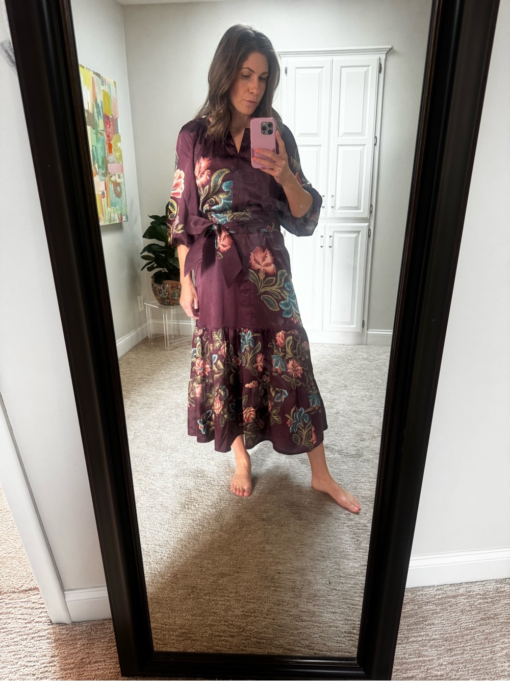 Tuckernuck Burgundy Floral Midi Dress with Tie Waist - Picture 5 of 6